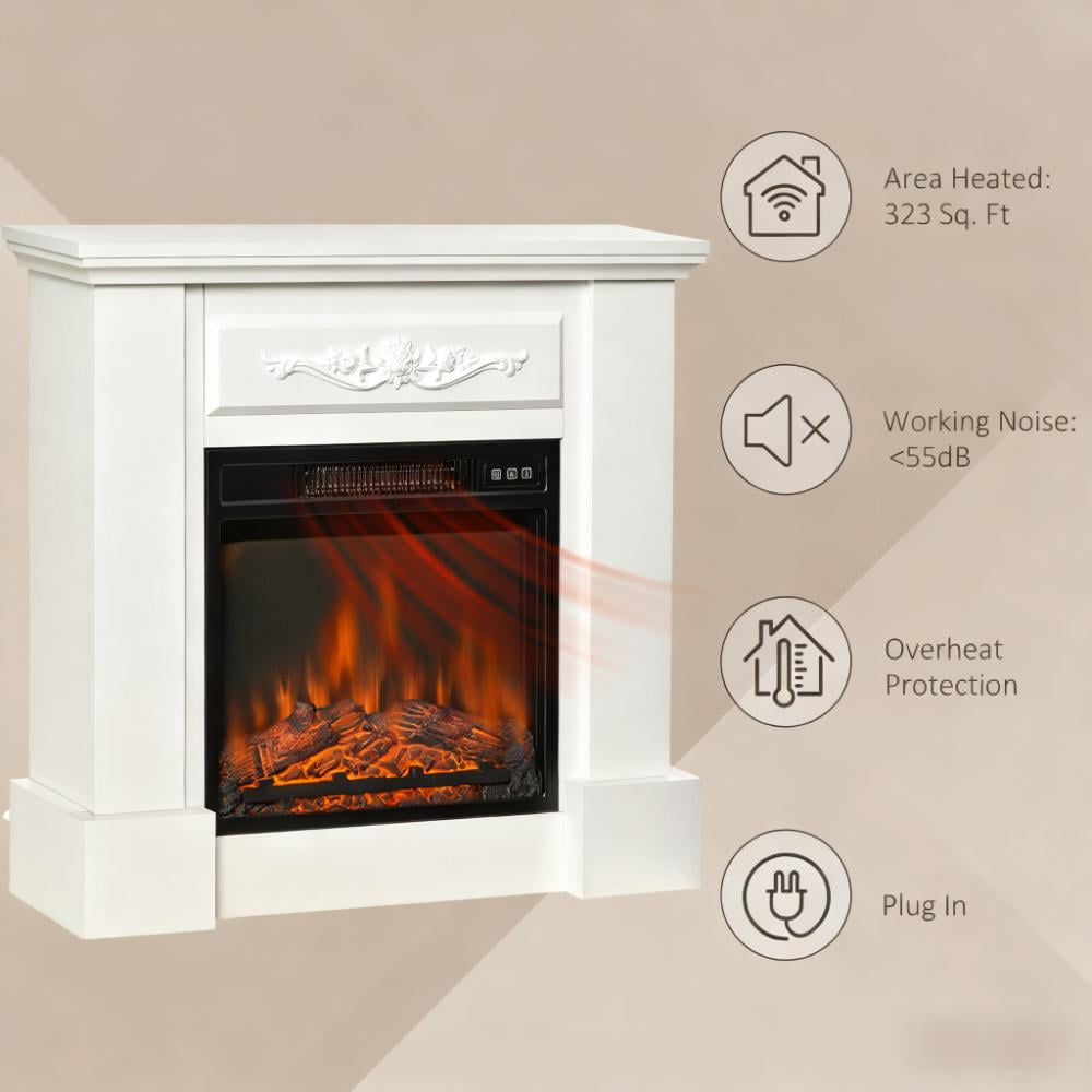 31" Electric Fireplace Mantel, Wood Entertainment Center with Electric Fireplace Heater and Remote Control, Elegant Tall TV Stand Suitable for Living Room, Bedroom