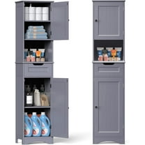 Gizoon 67" H Tall Bathroom Cabinet, Storage Cabinet with 2 Doors & Drawer, Narrow Linen Tower Freestanding Adjustable Shelves for Home, Kitchen, Versatile, Anti-Tipping, Grey