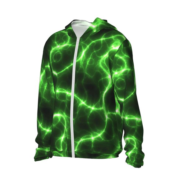 Picia Green Lightning Women's Men's UPF 50 Sun Protection Hoodie Shirt Long Sleeve SPF Fishing Outdoor UV Hiking Lightweight Shirts-Small