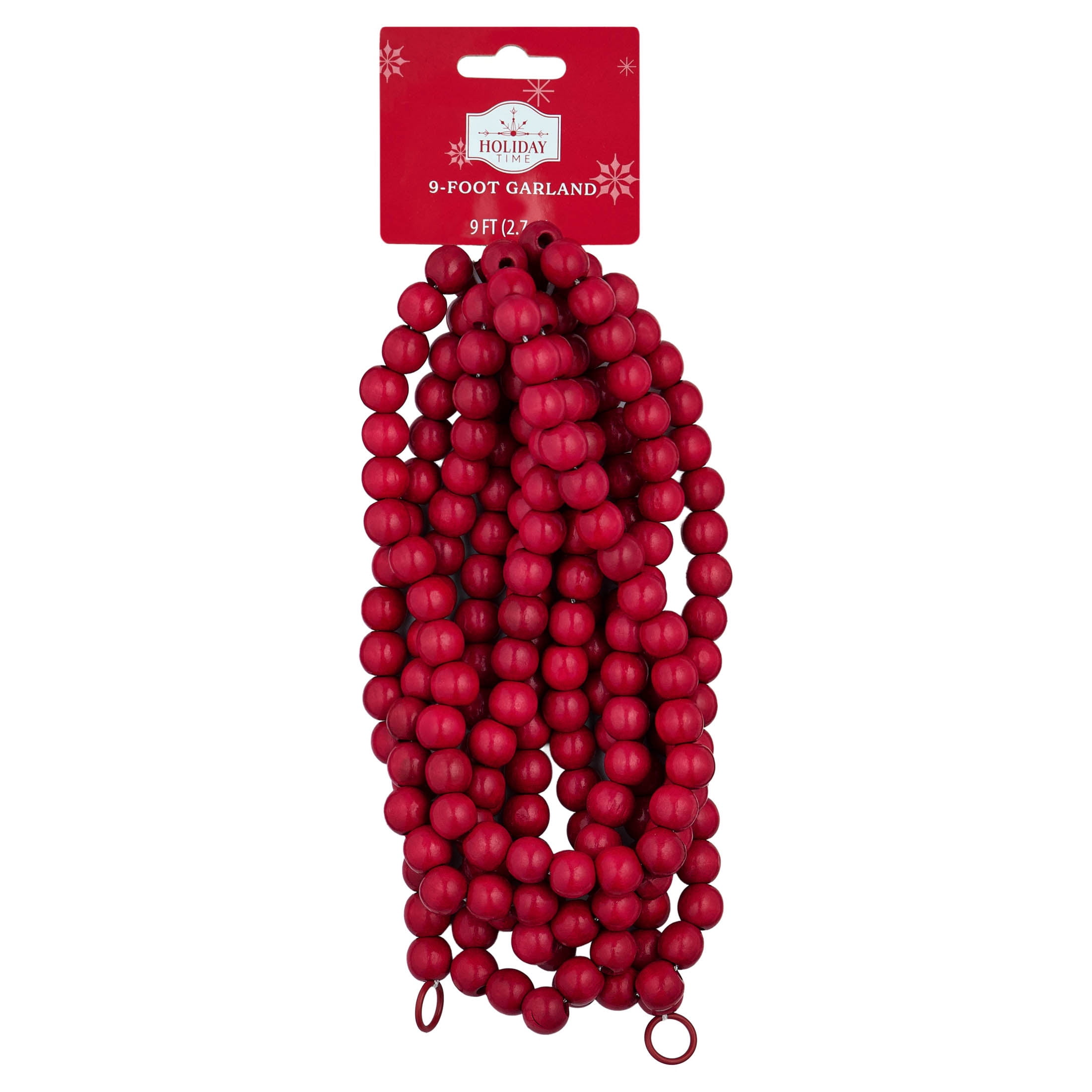 Wood Bead Christmas Garland, Red, 9', by Holiday Time