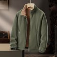 thumbnail image 2 of Men's Sherpa Lined Jackets Loose Long Sleeve Stand Collar Coats for Men Winter Fleece Lined Full Zip Up Jackets (Army Green L), 2 of 6