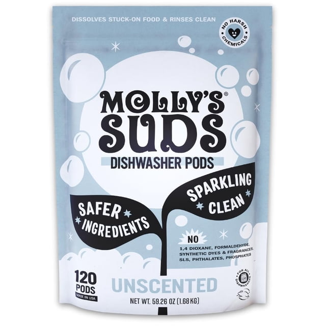 Detergente para lavavajillas Molly's Suds de liberación automática, 120 tabletas