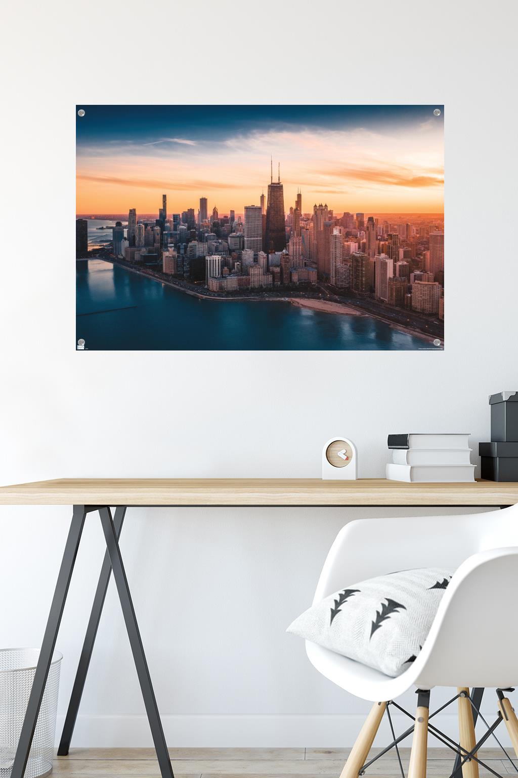 Cityscapes - Chicago, Illinois Wall Poster with Pushpins, 22.375" x 34"