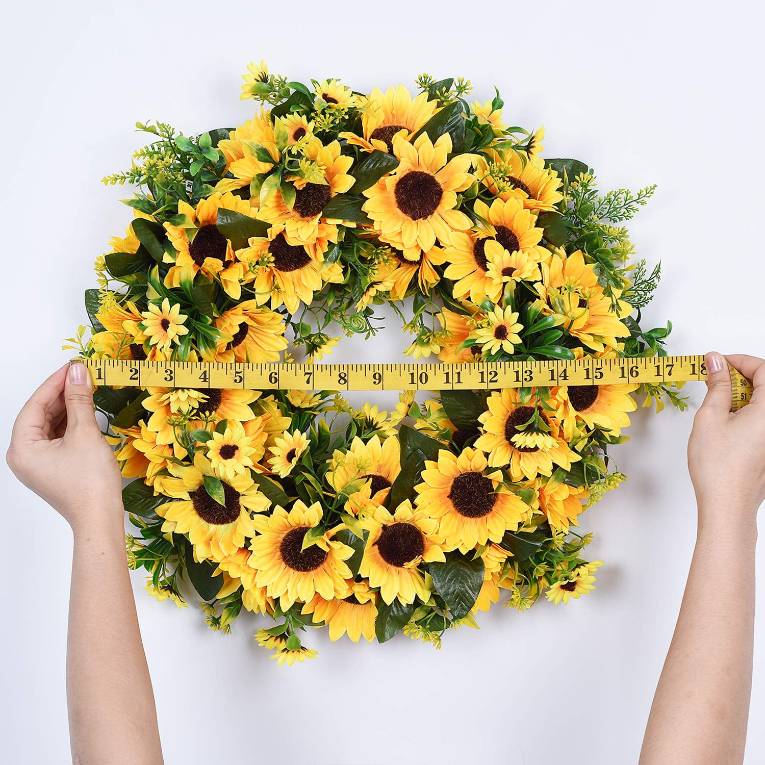HEBE 16 Inch Artificial Sunflower Door Wreath Fake Floral Yellow Sunflower Wreath for Front Door Indoor Outdoor Wall Wedding KitchenD/écor All Seasons