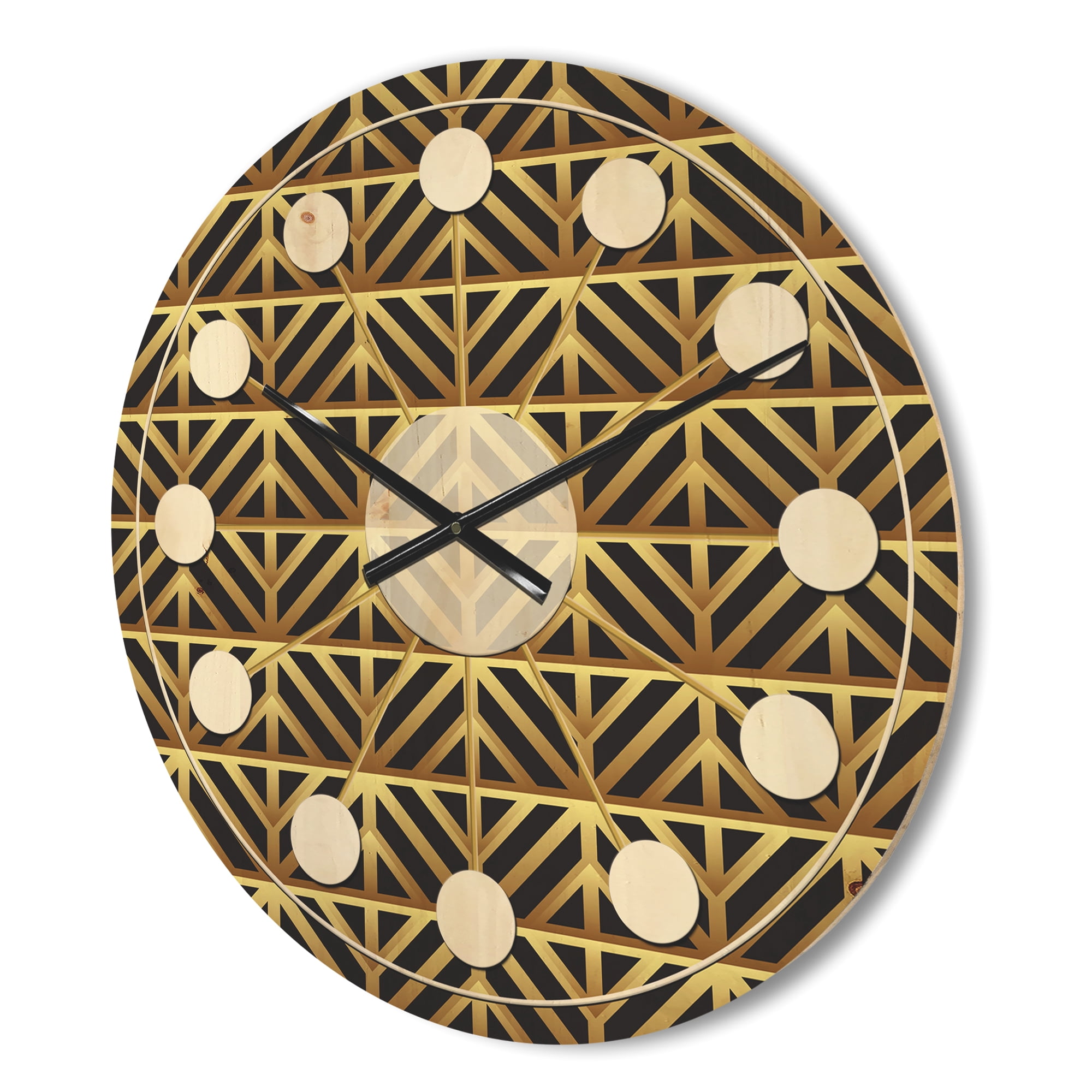 Designart 'Metallic Golden Luxury Geometrics XII XIV' Mid-Century Modern Wood Wall Clock