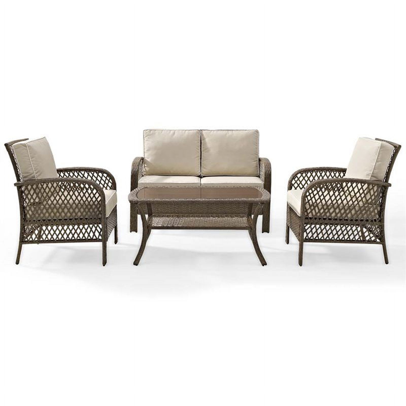 Crosley Furniture Tribeca 4 Piece Outdoor Wicker Seating Set With Sand Cushions - Loveseat, 2 Arm Chairs, And Coffee Table - image 2 of 7