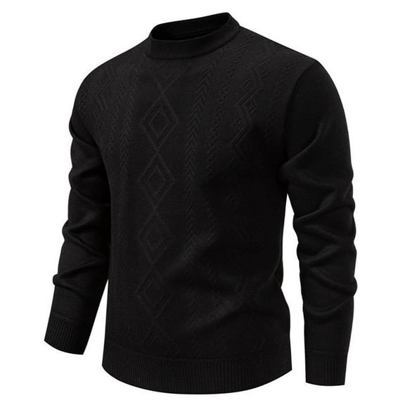 DPTALR Men's Striped Elastic Knit Warm Loose Casual Round-Neck Sweater,Black,XXL