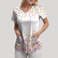 thumbnail image 7 of COMVALUE Scrub Tops Women Short Sleeve Plus Size V Neck Fun Printed Scrubs Top Medical Nursing Uniforms with Pockets (Light Pink, XXL), 7 of 7