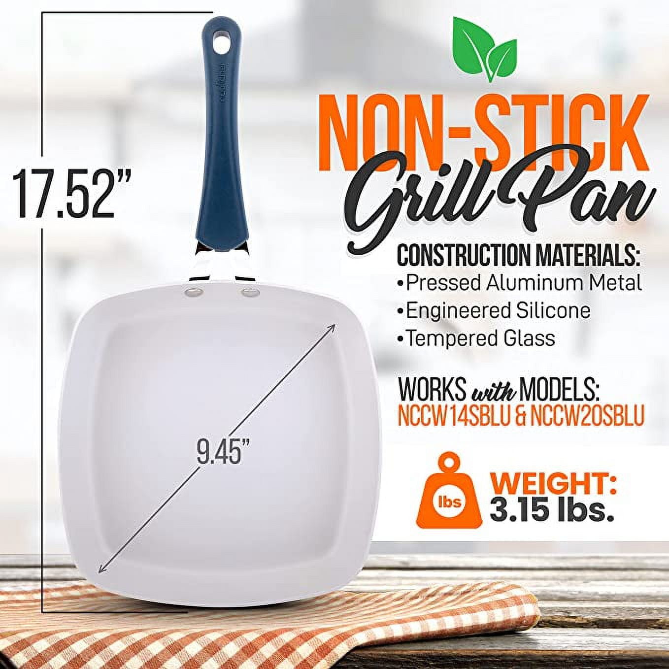 NutriChef  9.45'' Grill Pan - Non-Stick High-Qualified Kitchen Cookware
