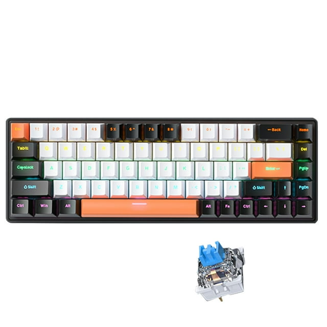 yeacher GK-690 Compact 68-Key Mechanical Keyboard with Blue Switch, 5-Color Backlight, USB-C, 1.5m Cable, Black/White/Orange Design