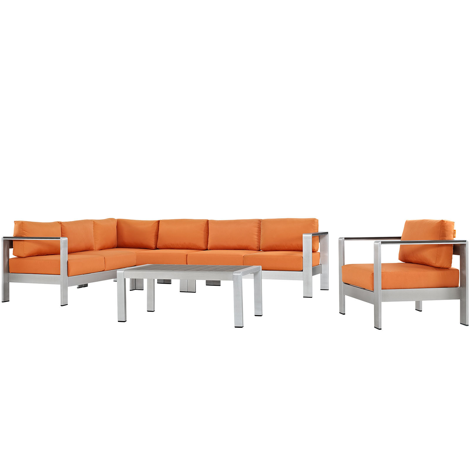 Modway Shore 6 Piece Outdoor Patio Aluminum Sectional Sofa Set in Silver Orange - image 2 of 8