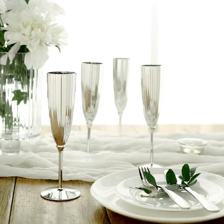 

6 Pack | Silver 5oz Plastic Champagne Flutes Disposable Glasses For Champagne - Case of 12 (72 Flutes)