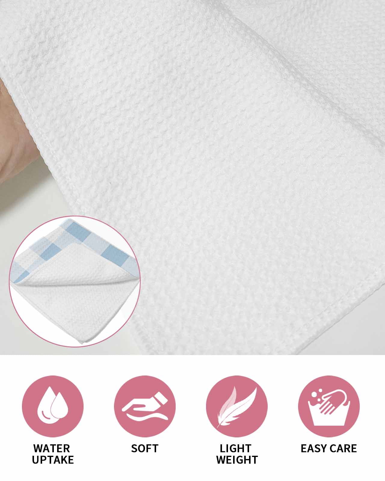 Blue Checkered Dish Towels Set, Waffle Weave Kitchen Towels 3 Pieces, Blue White Buffalo Plaid Microfiber Hair Face Bath Tea Towel Absorbent Quick Drying Cleaning Dish Cloths 12"x12"