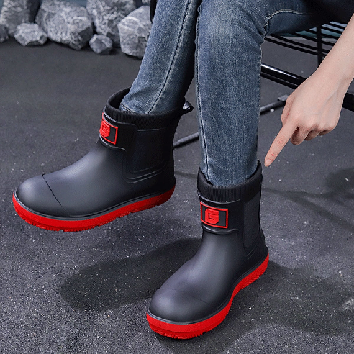 AUXDIQ Rain Boots Men Short Ankle Women Waterproof Rain Boots Outdoor Garden Shoes