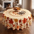 thumbnail image 3 of 59.8 Inch Round Fall Thanksgiving Halloween Polyester Tablecloth Maple Leaf Ghost Pumpkin Print Waterproof Wrinkle Resistant Circular Table Cover for Dining Table Farmhouse Holiday Party Decor, 3 of 6
