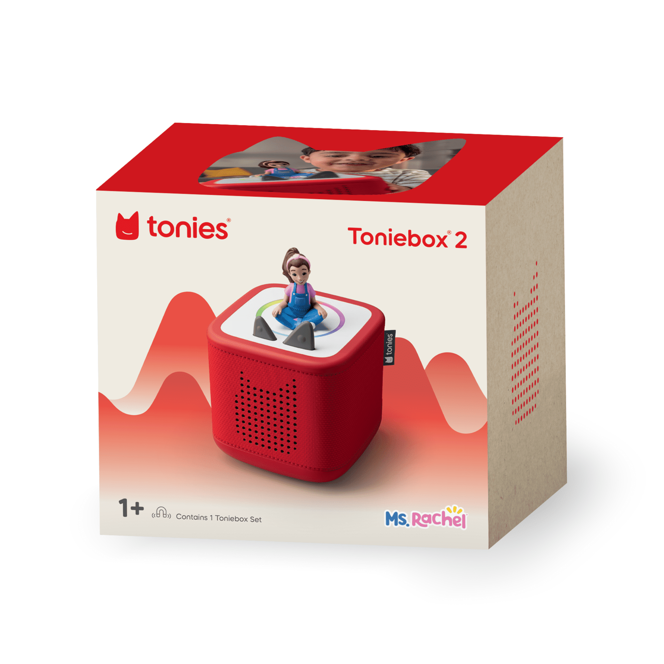 tonies Toniebox 2 Screen-Free Audio Player Bundle for Kids 1+ with Ms. Rachel - Sunset Red