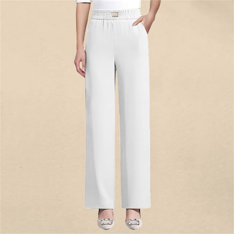 ladies dress white trousers Robell Marie Petite zip up with button closure Womens Dress Pants Wide Leg