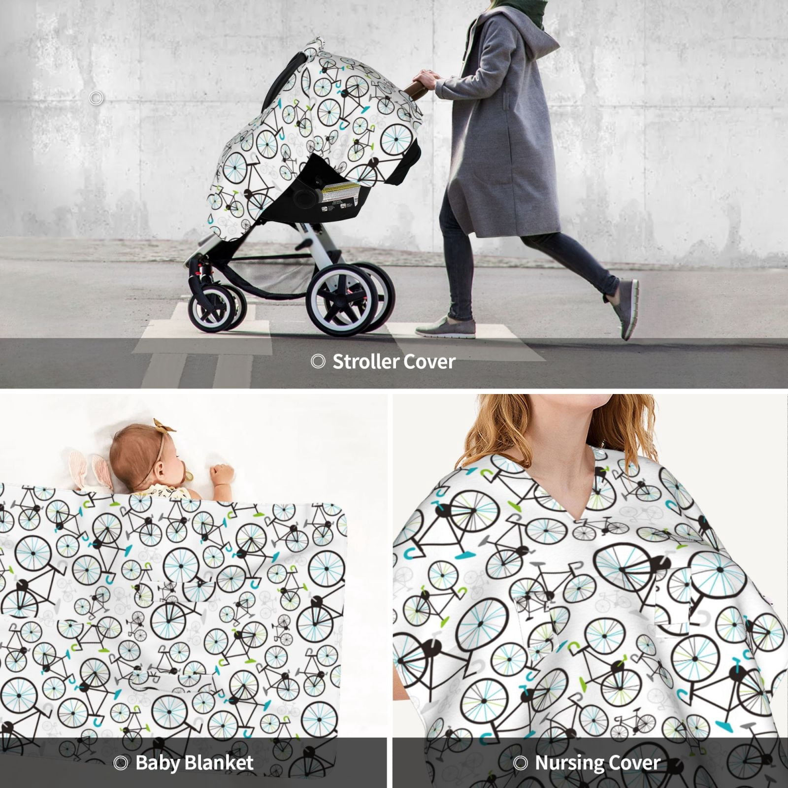 Car Seat Cover Baby - Bicycle Breathable Infant Car Seat Cover for Baby Carseat, Lightweight Comfort Baby Essentials Must Haves Newborn Stuff for Girl Boy