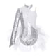thumbnail image 3 of Traje de leotardo con falda de tul y plumas de lentejuelas brillantes para niñas, traje de manga larga con cuello simulado, traje de actuación de baile, 3 of 5