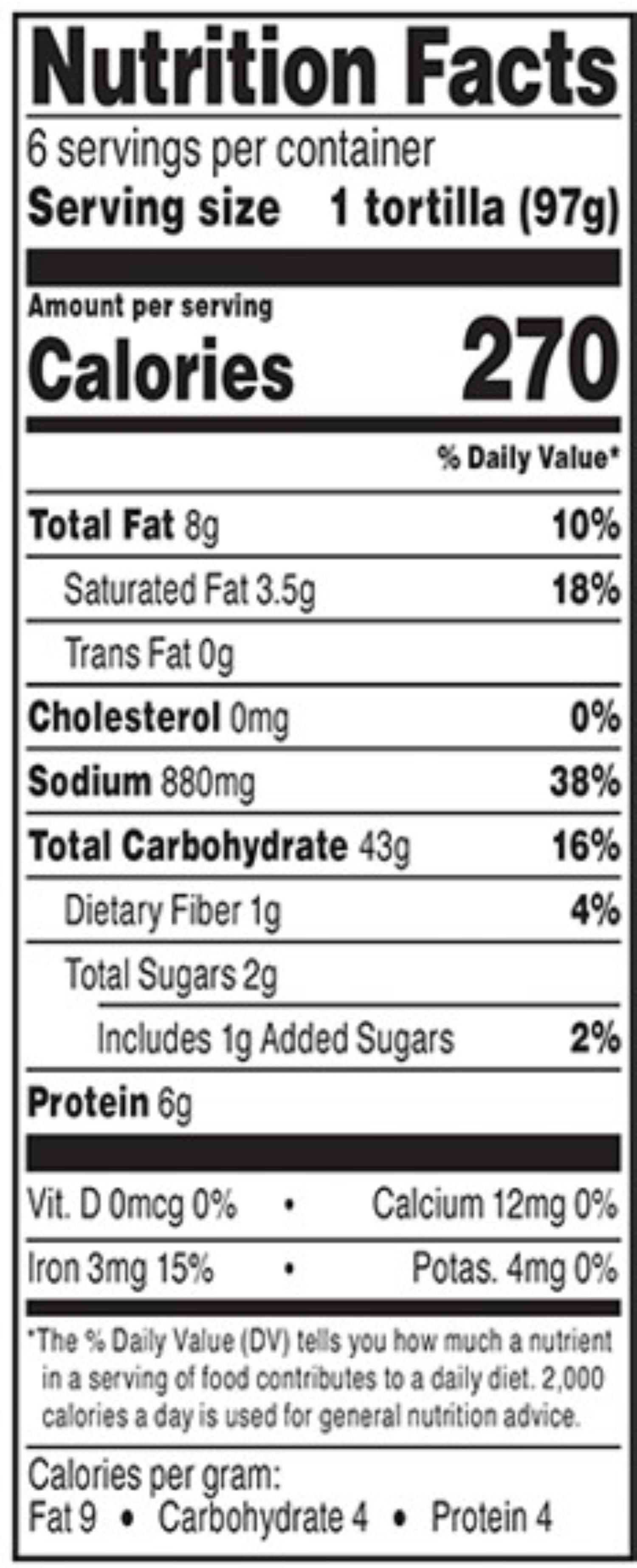 Marketside Authentic 6 Ingredient Flour Tortillas, Large Burrito, 6 Count
