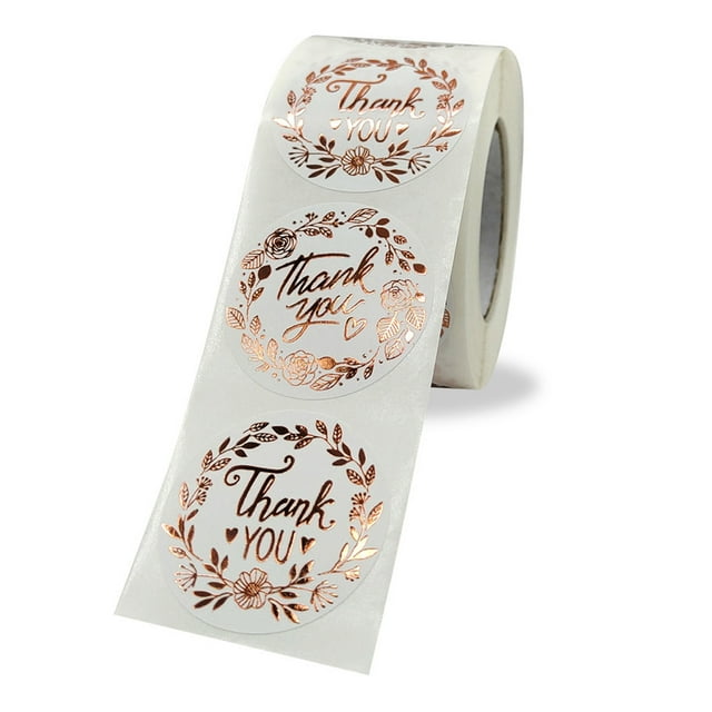 Rollo de pegatinas de agradecimiento Rawiri en dos estilos, oro rosa, 1,5 pulgadas, 500 unidades en un juego para tarjetas de festivales y ramos florales