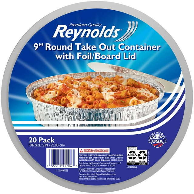 Reynolds 9" Round Foil Take Out Containers with Lids, 20 ct.