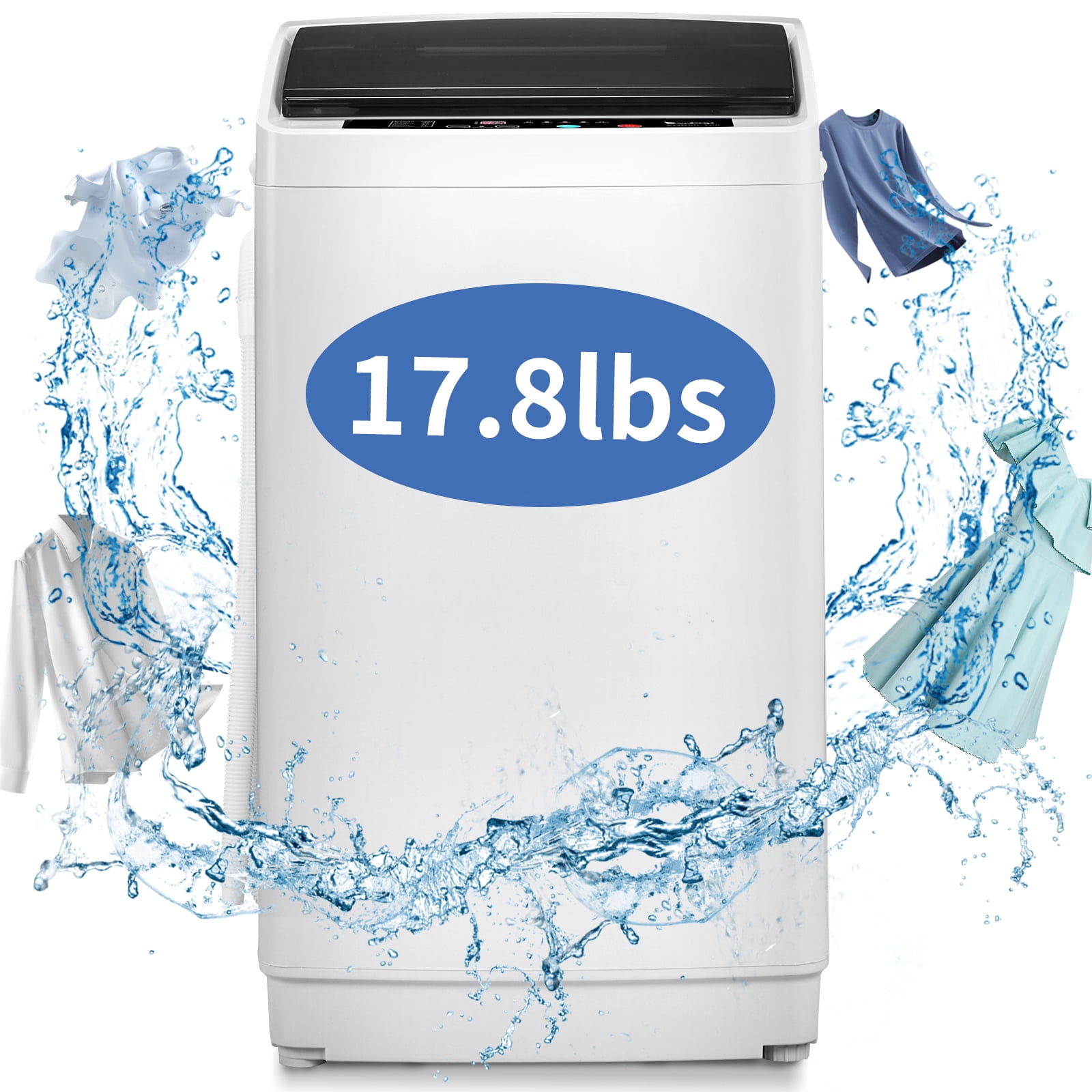 Zimtown Full Automatic Washing Machine, 17.8 lbs Top Load Portable Washer with Drain Pump