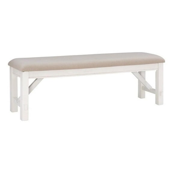 Pemberly Row 20" Transitional Fabric/Wood Bench in Beige/Smokey White