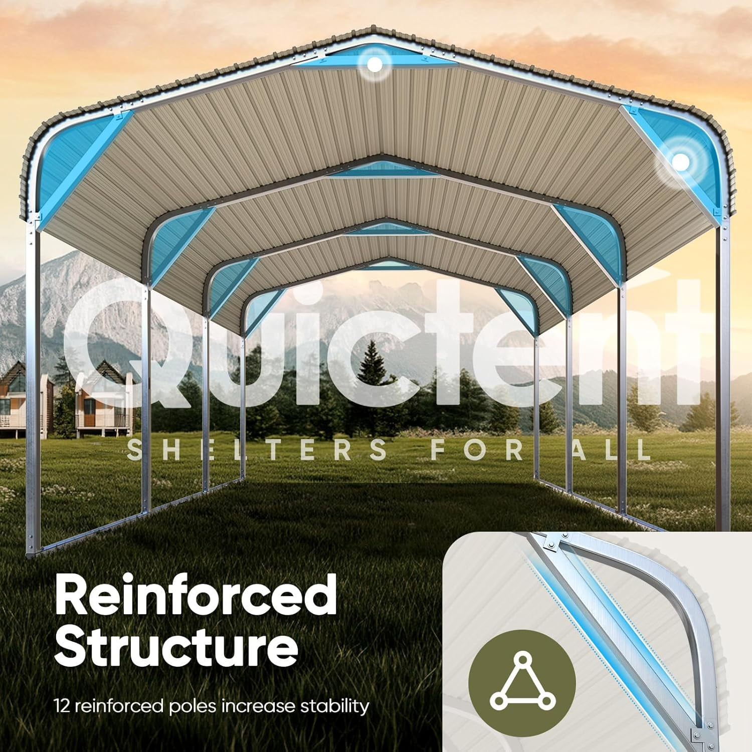 Quictent 10x15 ft Metal Roof Carport Kits Hard Top Garage Heavy Duty Steel Car Canopy