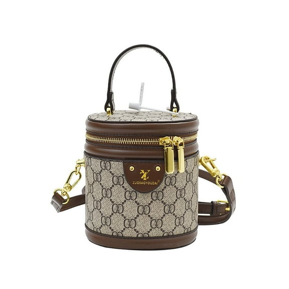 L.YY Women's Printed Cylinder Handbag, Brown Leather