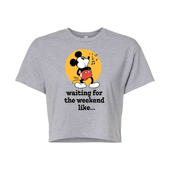 Disney - Mickey & Friends - Waiting for the Weekend Like - Whistling Music - Juniors Cropped Cotton Blend T-Shirt