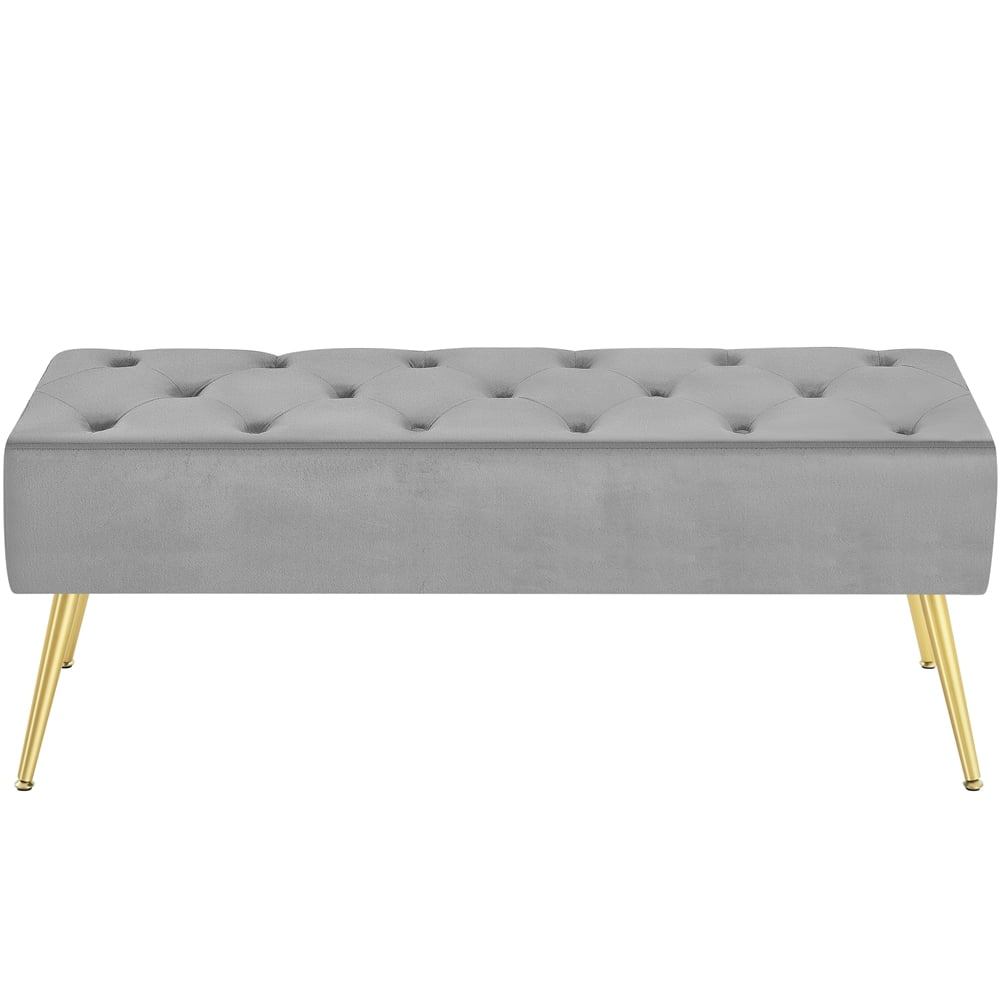 Alden Design Modern Ottoman Velvet Footstool Bench for Bedroom, Gray