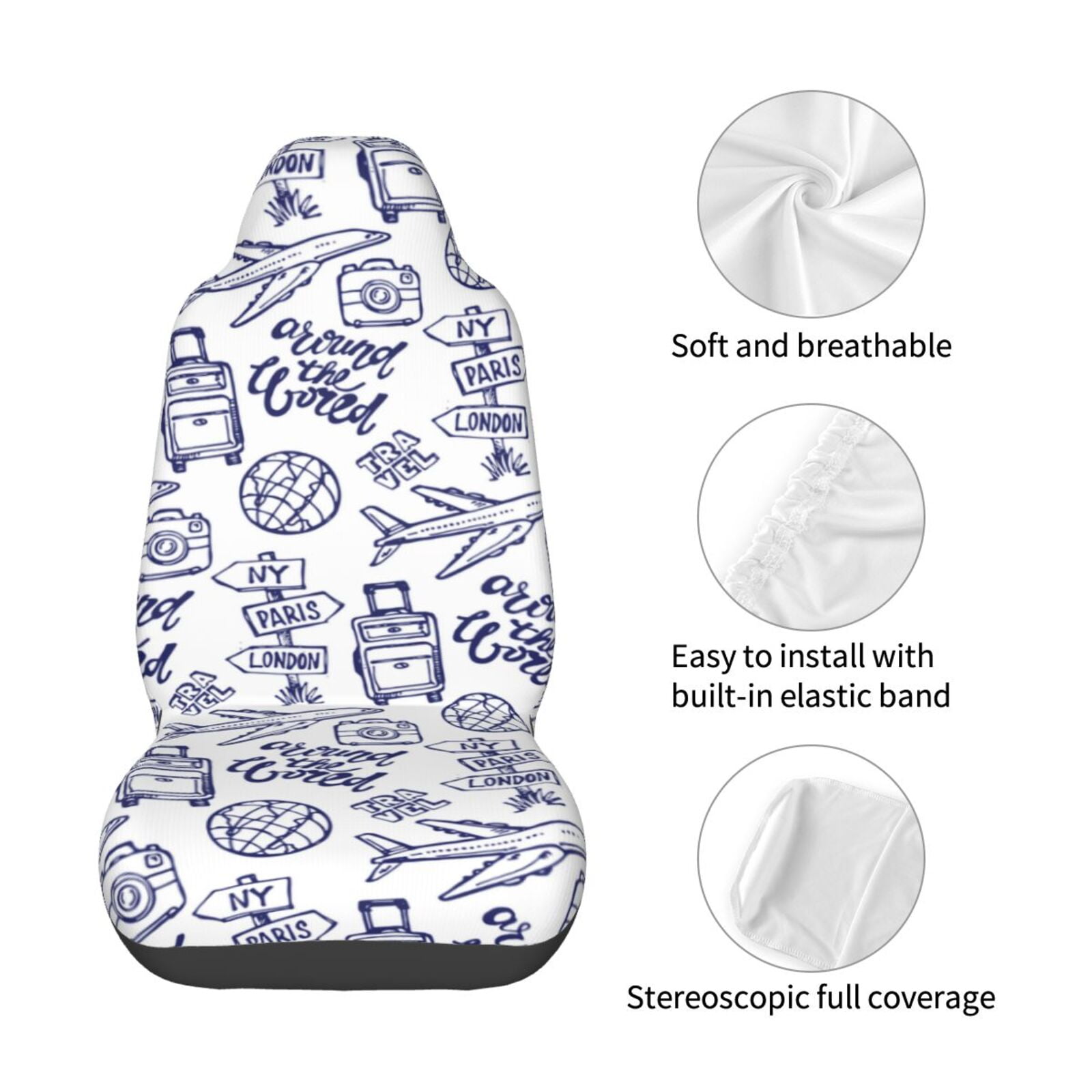 Naloa World Travel2 Car Seat Covers Universal Front Seat Coves for Car Accessories ,Padded Car Covers for Automotive, SUV, Truck, and Van