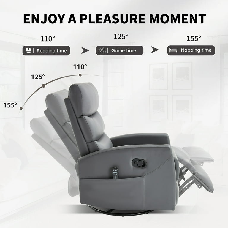 Heat Massage Manual Recliner Chair, 360° Swivel Rocking Recliner with  8-Point Massage & Lumbar Heat, Manual Handle, Faux Leather, Medium-Firm,  for 