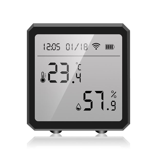 Methold Pantalla Tuya, Sensor inteligente de temperatura y humedad, sala de estar, teléfono móvil, termómetro WiFi, suministros para el Electrónica Negro