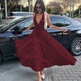 thumbnail image 6 of Women'S Summer Halter Dress Low Cut Sleeveless A Line Tulle Swing Corset Prom Formal Ball Gowns Wine Red M, 6 of 9