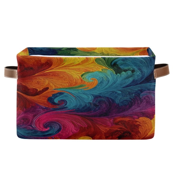 1-Pack Square Closet Organizers with Handles Open Basket Bins Vibrant Colorful Tie-dye Pattern Storage Basket for Home Office