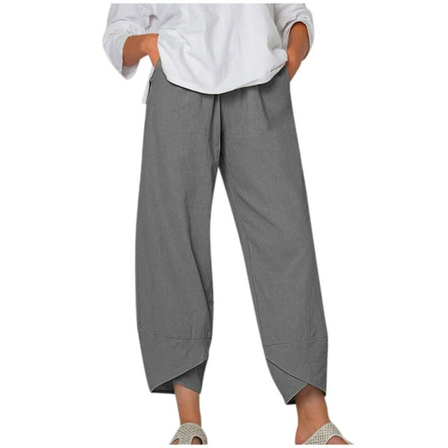 Sijiajgjfu Pantalon Long en Coton et Lin pour Femmes Gris S