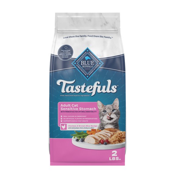 Blue Buffalo Tastefuls Sensitive Stomach Dry Food for Adult Cats, Chicken, 2lb Bag