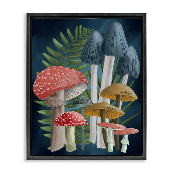 Stupell Industries Forest Fern & Mushrooms Botanical & Floral Painting Black Floater Framed Art Print Wall Art, 17 x 21