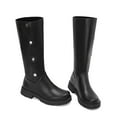 thumbnail image 5 of Pandaie Women's Knee High Boots Platform Lug Sole Tall Riding Boots Stretch Wide Calf Foldover Pull on Dress Long Boots Black 5, 5 of 7