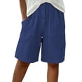 thumbnail image 2 of VBVC Women's Cotton-Linen Button Front Bermuda Shorts , Summer Casual Textured Shorts For Women,Ladies' Loungewear Shorts with Pockets,Blue,S-2XL, 2 of 8
