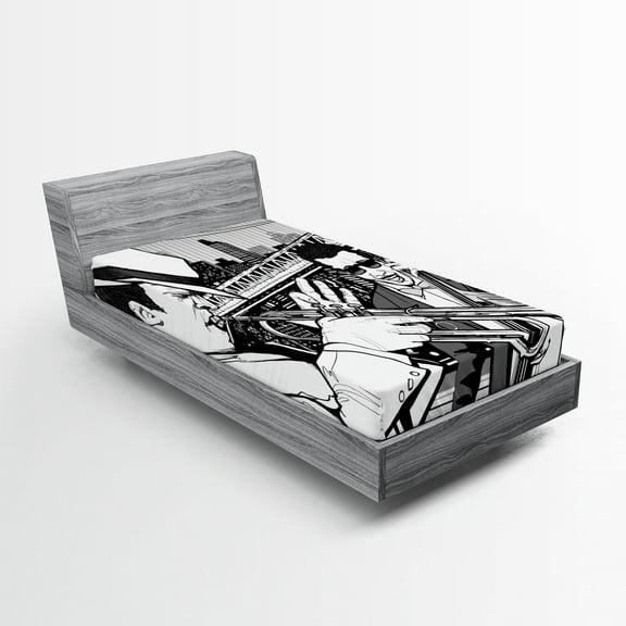 Ambesonne Retro Fitted Sheet, Jazz Band in New York, Twin Size, Black White