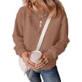 thumbnail image 6 of Womens Crew Neck Sweatshirts Long Sleeve Fall Casual Basic Pullover Loose Fit Top Sweatshirt Fashion Light Brown XL, 6 of 7