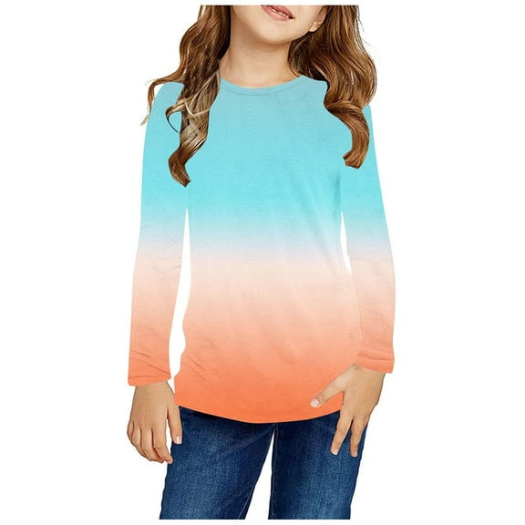 ZOYOEN Girls Long Sleeve T Shirts- Fashion Crewneck Casual Kids Graphic Tops Blue Size 5-6 Years