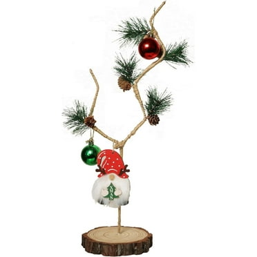 Christmas Tree with Lights Home Decor, Set of 2 Small Xmas Tree Indoor, Table Top Trees Christmas Decorations - 2 Ft，2 Santa Claus，2 Decoration Ornaments