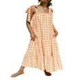 thumbnail image 1 of PENGXIANG Femmes Sans Manches Longue Robe à Carreaux Imprimé Cravate vers le Haut Dos en Vrac Robe Décontractée Simple une Pièce Vêtements, 1 of 7