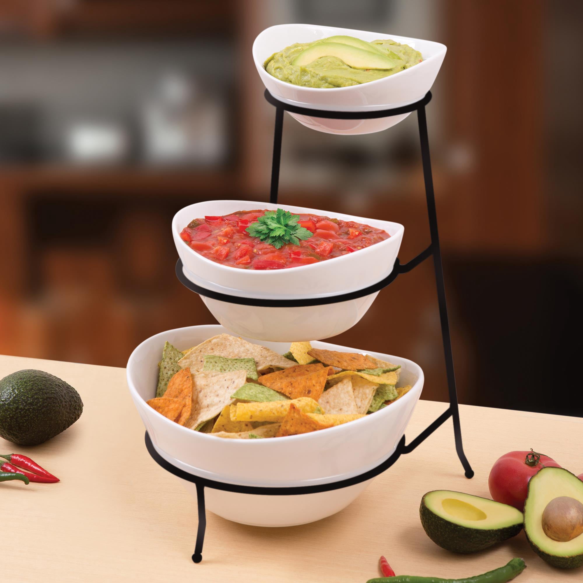3 Tier Oval Bowls with Metal Stand