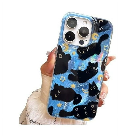 HAYAN Compact Case for iPhone 14 Pro Black cat Design,Cute Trendy Soft Slim TPU Shockproof Protective Bumper Phone Cases Cover for Women Girls Aesthetic Glitter Shiny Adorable