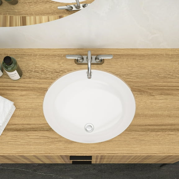 Modern Bathroom Vanity 18"x15" White Ceramic Oval Undermount Bathroom Sink with Overflow,Wooden Bathroom Vanity